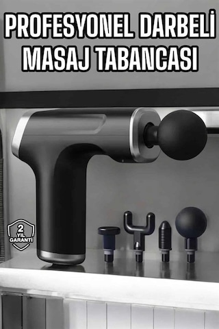 Masaj Tabancası 4 Başlıklı Kas Ve Vücut Ağrıları İçin Şarjlı Darbeli Açık Lacivert