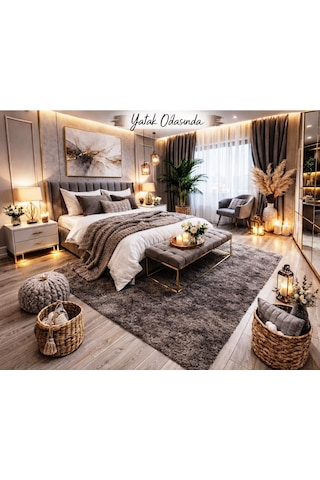Giz Home Tilda Uzun Tüylü Post Halı 150x200 -k.kahve Kahverengi