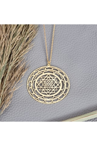 Dkmn Gümüş Yuvarlak Spiral Sri Yantra Sembol Gümüş Kolye