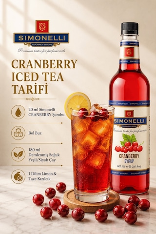 Simonelli Kızılcık Cranberry Aromalı Kahve ve Kokteyl Şurubu 700 ML + Pompa