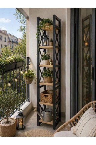 Darrow Dekoratif 8 Katlı Ahşap Raflı Balkon Düzenleyici Çok Renkli