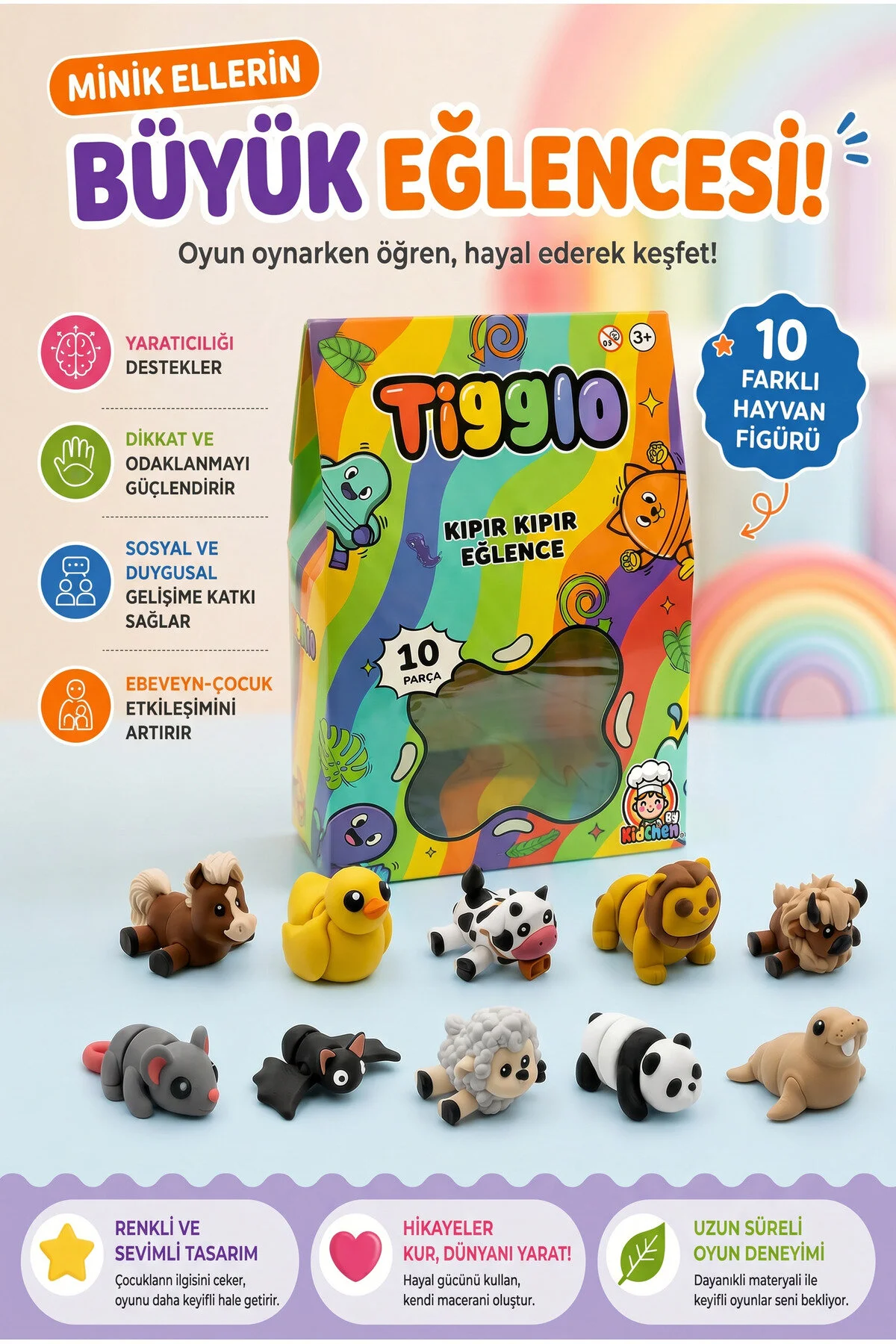 Tigglo 10 Lu Sürpriz Mini Hayvan Figür Seti Renkli Oyuncak Hareketli, Koleksiyonluk Figürler