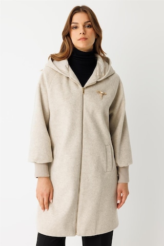 Fermuar Kapamalı Kapişonlu Kaban Taş Taş