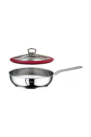 Oms Çelik Tava 24x6 Cm Cam Kapaklı - Kırmızı Gri