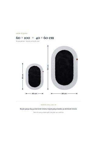 Banyo Paspası Takımı 60x100+40x60 Cm Düz Siyah & Gümüş