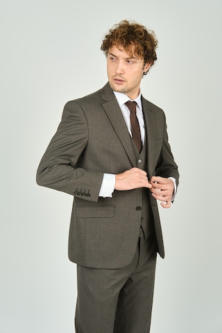 Gio Erkek Regular Fit Mono Yaka Yelekli Takım Elbise 4460 Kahverengi Kahverengi