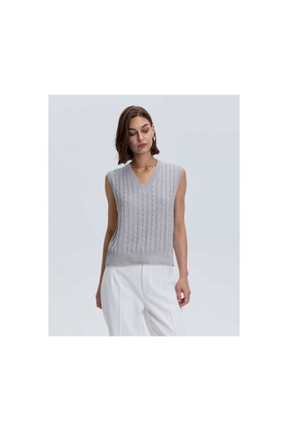 Youknitwear You Lim %100 Pamuk V Yaka Kadın Süveter Gri
