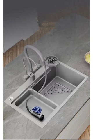 Su Arıtma Çıkışlı Ithal Akıllı Eviye Seti Gri