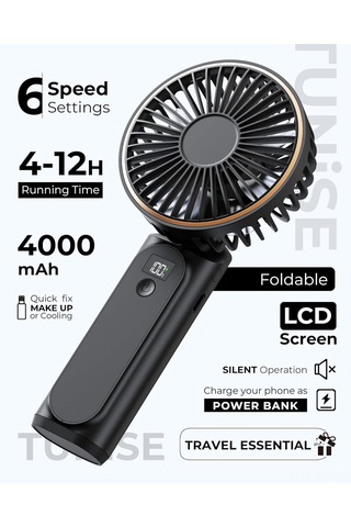 Wezone 3600mah Pil Usb Şarjlı Boyun Bağlamalı Elden Tutulabilir Katlanabilir Masaüstü Mini Fan Siyah