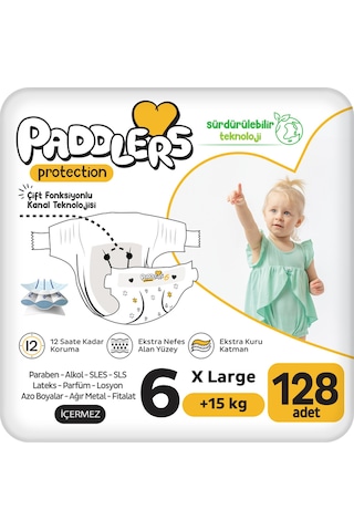Protection Bebek Bezi 6 Numara X-Large (15+ Kg) 128 Adet – Ekstra Jumbo Set, Maksimum Koruma
