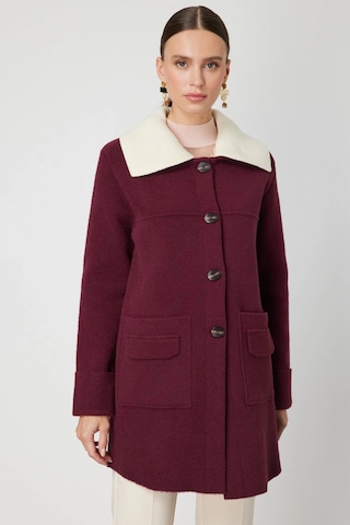 On Fashion Büyük Yakalı Düğmeli Kadın Bordo Hırka 63909 Bordo
