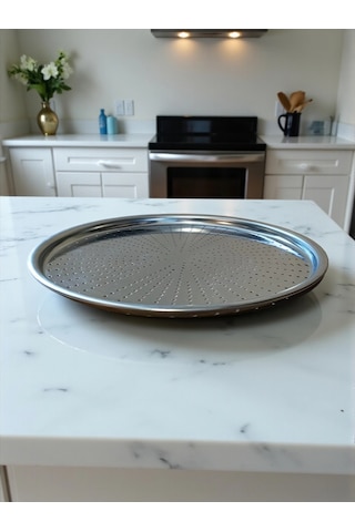 Paslanmaz Çelik Delikli Pizza Fırın Tepsisi Lahmacun Fırın Tepsisi 36 Cm Çok Renkli