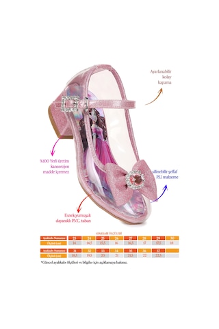 Kiko Kids Asel Kız Çocuk Simli Topuklu Abiye Şeffaf Ayakkabı Pembe Pembe