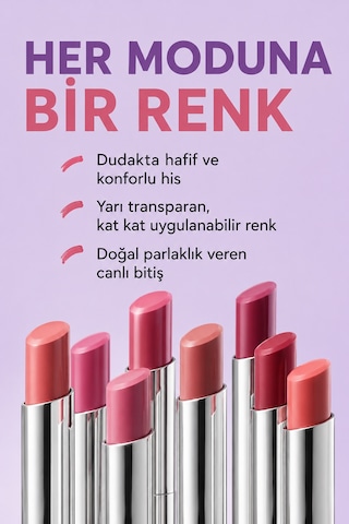 Pierre Cardin Sheer Glow Lipstick - Parlak Bitişli Nemlendirici Ruj - Hidden Rose - 019 0