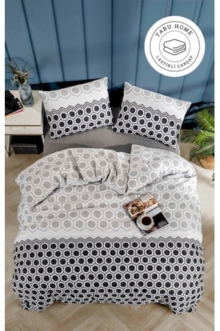 Tabu Home Geometrik Çarşafı Lastikli Antrasit Tek Kişilik Takım