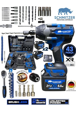 Schmıtzer Sch-9502m Pro 21v 15 Pilli Çift Akülü Kömürsüz Darbeli Vidalama 650 Nm Somun Sıkma Sökme Matkap