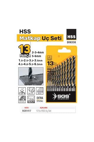 Sgs Hss Matkap Ucu Seti - Metal-inox-ahşap-plastik - 1.5-6.5 Mm Arası 13 Parça