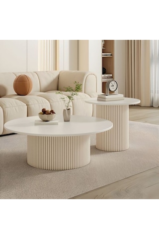Most Bohem Orta Sehpa 2'li Set %100 Ahşap 85 Cm. Çap Aytaşı