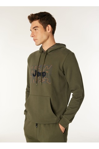 Jeep Haki Erkek Kapüşon Relaxed Baskılı Sweatshirt C4wm-swt4214