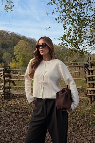 Krem Fiyonk Boncuk Detaylı Hırka - 251072 Krem