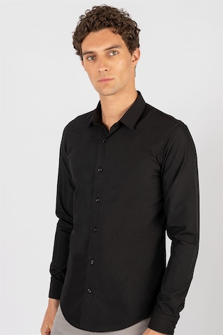 Tudors 16180 Slim Fit Dar Kesim Küçük Yaka Düz Erkek Gömlek Siyah