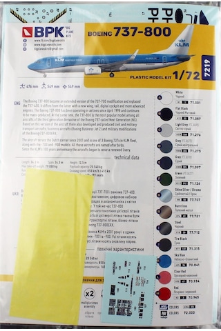 Big Planes Kits 7219 1/72 Ölçek, 737-800 Klm Yolcu Uçağı, Plastik Model Kiti-55942