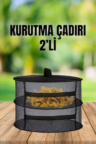 Tineke 2 Katlı Fermuarlı Meyve Sebze Kurutma Filesi Katlanabilir Doğal Kurutma Sepeti Siyah Siyah