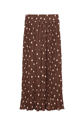 4769 Kadın Puantiyeli Kraşlı Saten Etek Kahve Kahve