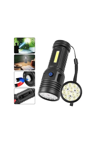 Ayt Powermaster Pm-26722 Plastik 4+2 Modlu Şarjlı 12 Ledli El Feneri Kamp Lambası Işıldak