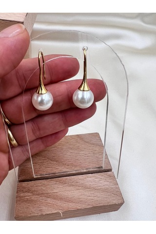 İnci Detay Sallantılı Küpe Altın - Gümüş