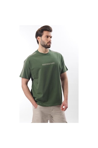 Madmext Haki Bisiklet Yaka Baskılı Erkek T-shirt E7110 Haki