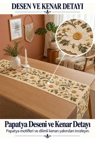 Vivanni Home Yıkanabilir Dikdörtgen Runner Günlük Kullanıma Uygun, Pratik Ve Uzun Ömürlü Papatya Beyaz