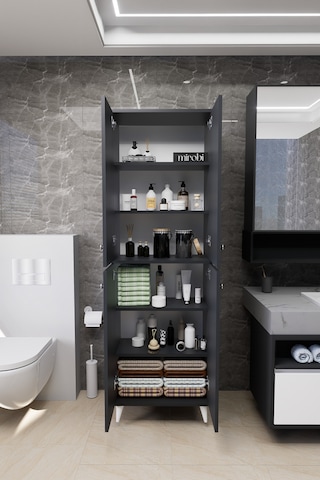 Furex 6 Raflı 4 Kapaklı Çok Amaçlı Banyo Dolabı Antrasit Antrasit