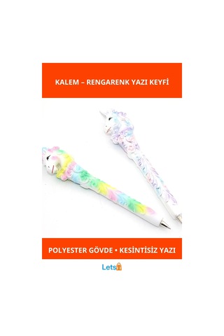 Renkli Unicorn Polyester Tükenmez Kalem Çok Renkli