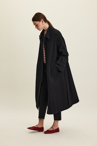 Kemerli Oversize Gabardin Trençkot Siyah Siyah