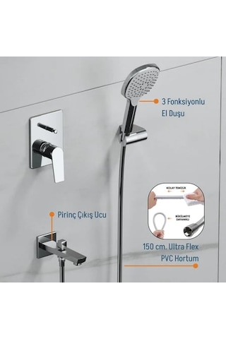 Adell Azure Elegant Ankastre Duş Seti - Krom - 3 Yollu Çıkış 15690651
