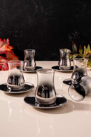 Mest Eva Titanyum Platin 12 Parça 6 Kişilik Çay Bardağı Seti 132 Cc - Lüks Ve Zarif Tasarım Platin