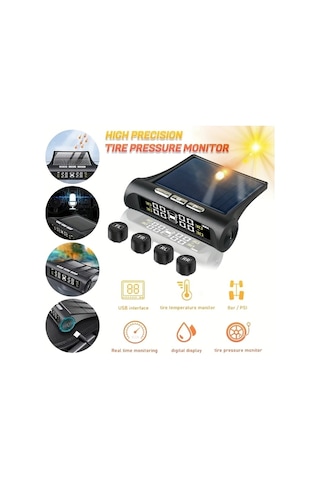 Boatshop1 Ty01 Kablosuz Lastik Basınç İzleme Sistemi Usb Şarjlı Güneş Enerjili Tpms 4 Sensörlü Gerçek Zamanlı Basınç Sıcaklık Suv Mpv Pickup Orv İçin
