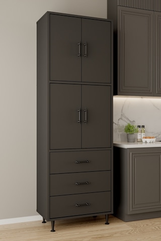 Aeka Ae-3020 Irmak 4 Kapaklı Çok Amaçlı Dolap 3 Çekmeceli Raflı Mutfak Kiler Banyo 195x63x35 Çok Amaçlı Dolap Antrasit - Antrasit
