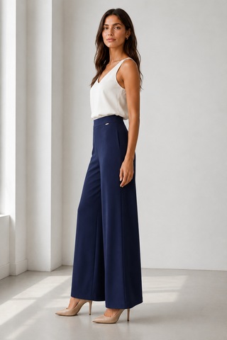 Bihan Store Kadın Rahat Kesim Beli Lastikli Bol Paça Pantolon Y26-1603-lacivert