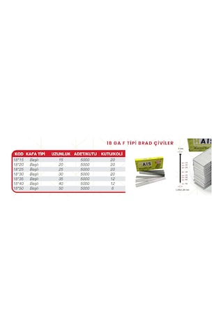 Hais 18ga Brad Çivi F18x30 Başlı