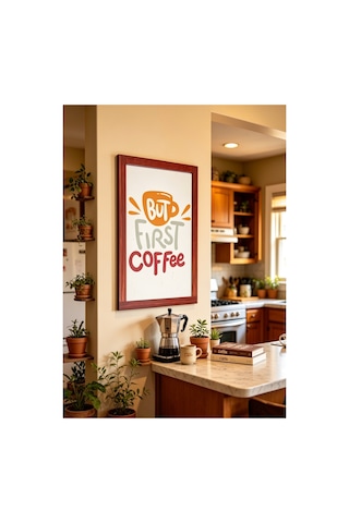 Modern Kahve Temalı Ahşap Mdf Tablo - 20x30 Cm Çerçeve Görünümlü Mutfak Duvar Dekorasyonu