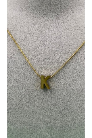 14k Altın Renginde K Harf Minimal Model Çelik Kadın Kolye Altın