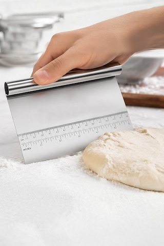 Paslanmaz Çelik Hamur Kesici Kazıyıcı Spatula Pizza Ekmek Hamuru Bölücü Ölçülü