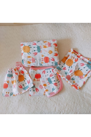 Organik 4'lü Müslin Bebek Panço, Örtü, Yastık, Mendil Takımı