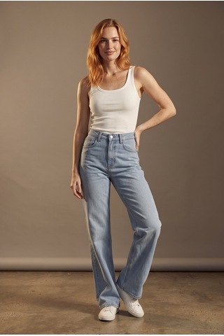 Soulshae Yüksek Bel Kemerli Geniş Paça Kot Pantolon Mavi