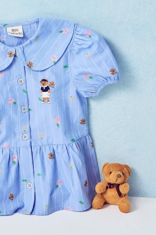 Defacto Bebe Yaka Baskılı Kısa Kollu Gömlek Kız Bebek H2988a526smnv135 Lacivert-nv135