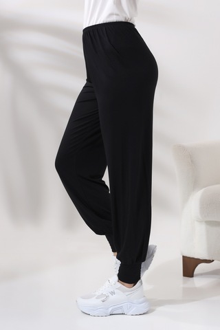 Kadın Siyah Beli Lastikli Ferace Altı Rahat Kesim Tesettür Şalvar Pantolon 001