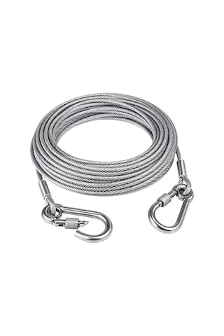 Sh Sunup Sn-38108 10 Metre Çelik Köpek Bağlama Halatı Kilitli Karabina Pvc Kaplamalı Najmaddin