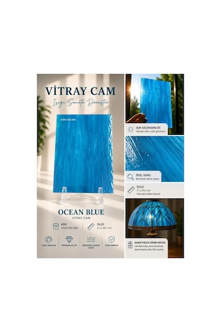 Dekoratif Vitray Cam Okyanus Mavisi Damarlı 21x29,7 Cm